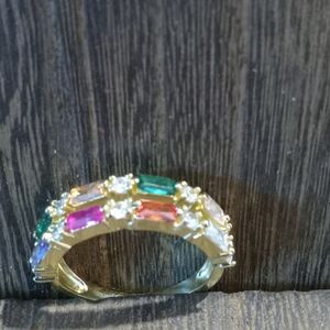 Gold Tone Ring with Multicolor Stones
